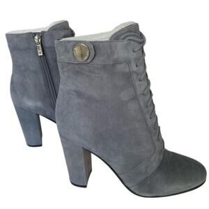 Ivanka Trump Gray Suede Retro Ankle Boots Women’s 6M Lace-Up Block Heel Side Zip
